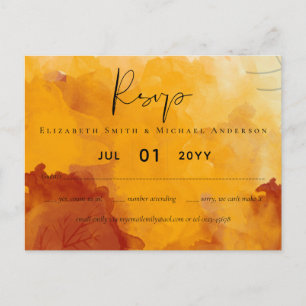 LeahG Budget Bröllop Watercolor Sunset Höst löv Vykort
