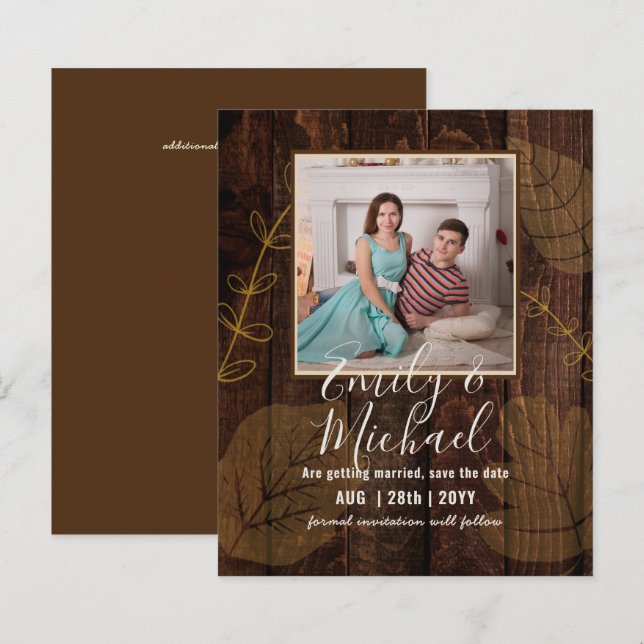 LeahG Budget PHOTO Spara Date Rustic Wood Abstrakt (Fram/baksida)