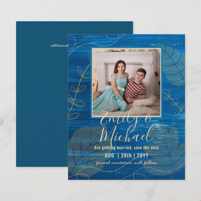 LeahG Budget PHOTO Spara Date Teal Guld Löv (Fram/baksida)