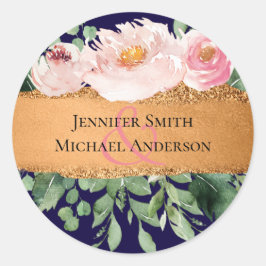 LeahG Budget Rosa Guld Glam Bröllop Runt Klistermärke