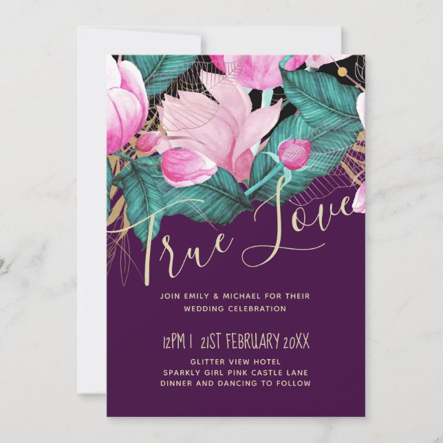 LeahG Budget Rosa ros Plum Modern Bröllop Chic (Framsida)