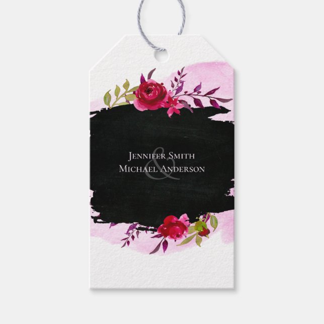 LeahG Budget Rosa Svart Modern Bröllop Presentetikett (Framsidan)