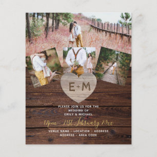 LeahG BUDGET Rustic Wood Heart PHOTO BRÖLLOP Flyer