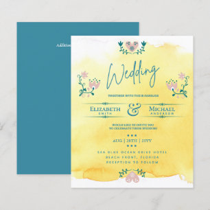 LeahG BUDGET Wedding Bjud in Folk Art Gult Teal