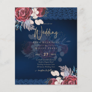 LeahG Burgundy Blue Ro Snöre Fall Wedding Inbjudan