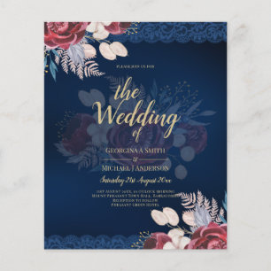 LeahG Burgundy Blue Ro Snöre Fall Wedding Inbjudan Flygblad