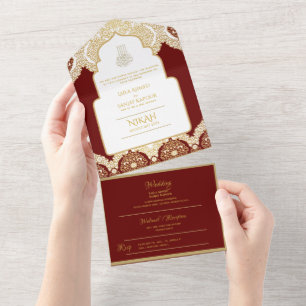 LeahG Burgundy Guld islamisk muslimsk Bröllop Nika