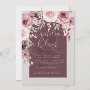 LeahG Burgundy Rosa ros Fall Wedding Inv. Inbjudningar