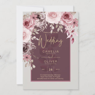 LeahG Burgundy Rosa ros Fall Wedding Inv. Inbjudningar