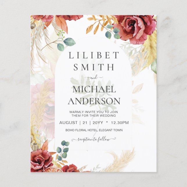 LeahG Burgundy Terracotta Fall Wedding Inbjudan Fl Flygblad (Framsidan)