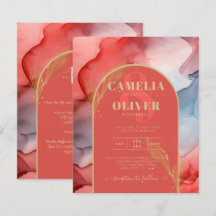 LeahG Coral Navy Blue Guld BLÄCK Wedding INVITE