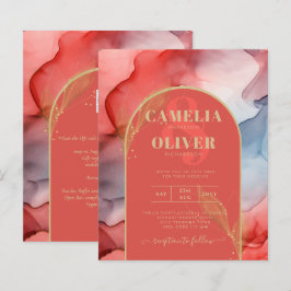 LeahG Coral Navy Blue Guld BLÄCK Wedding INVITE