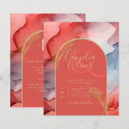 LeahG Coral Navy Blue Guld BLÄCK Wedding INVITE