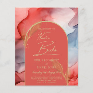 LeahG Coral Navy Blue Guld BLÄCK Wedding INVITE Flygblad