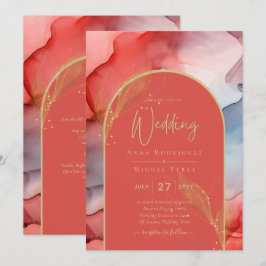LeahG Coral Navy Blue Guld BLÄCK Wedding INVITE Inbjudningar