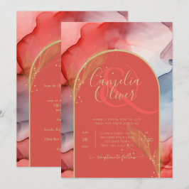 LeahG Coral Navy Blue Guld BLÄCK Wedding INVITE Inbjudningar