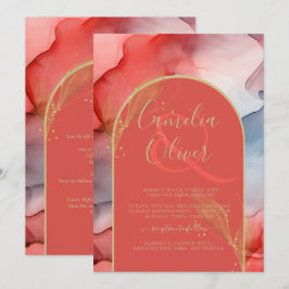 LeahG Coral Navy Blue Guld BLÄCK Wedding INVITE Inbjudningar
