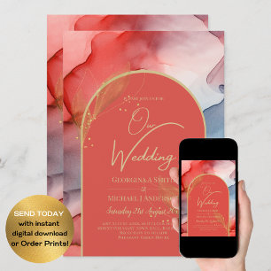 LeahG Coral Navy Blue Guld BLÄCK Wedding INVITE Inbjudningar