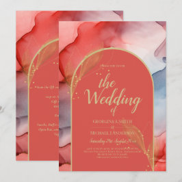 LeahG Coral Navy Blue Guld BLÄCK Wedding INVITE Inbjudningar