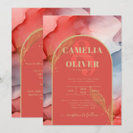 LeahG Coral Navy Blue Guld BLÄCK Wedding INVITE Inbjudningar