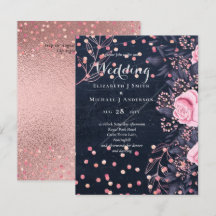 LeahG Denim Blue Rosegold Rosa Blommigt Bröllop