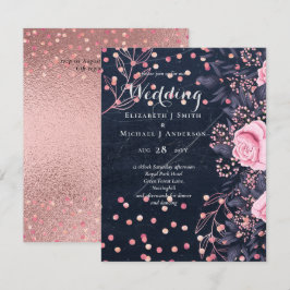LeahG Denim Blue Rosegold Rosa Blommigt Bröllop