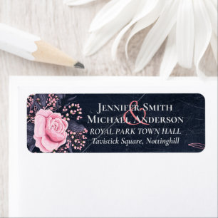 LeahG Denim Blue Rosegold Rosa Blommigt Bröllop Returadress Etikett