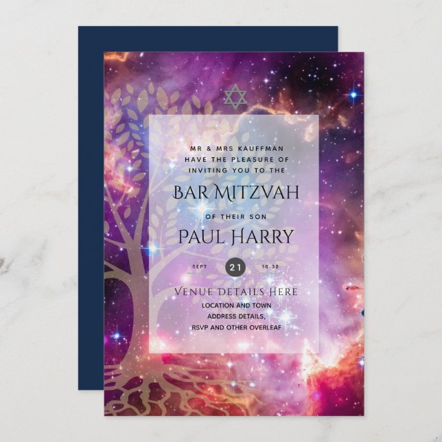 LeahG Elegant Chic Pub Mitzvah Jewish Torah Chic Inbjudningar (Fram/baksida)