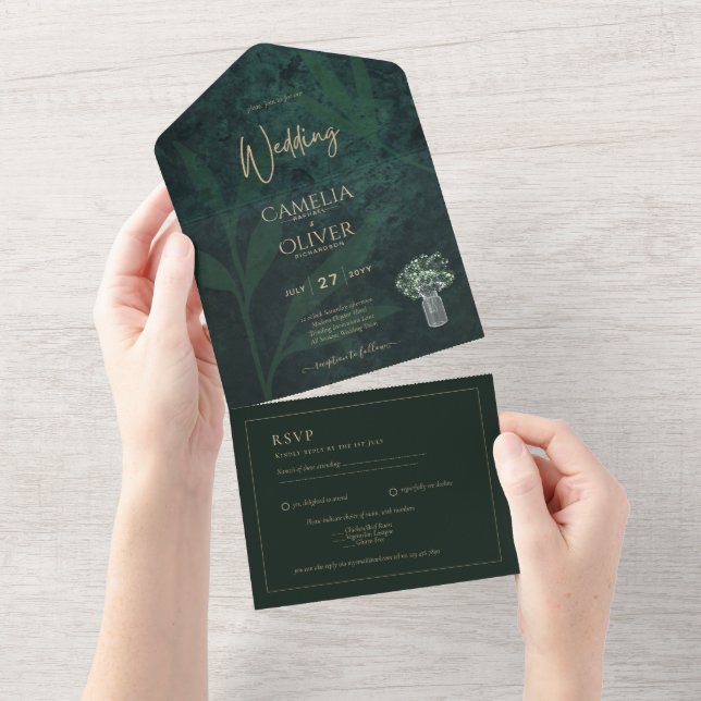LeahG Emerald Forest Grönt Wedding INVITE (Tearaway)