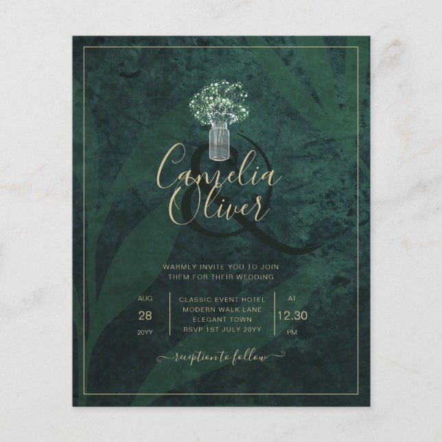LeahG Emerald Forest Grönt Wedding INVITE Flygblad (Framsidan)