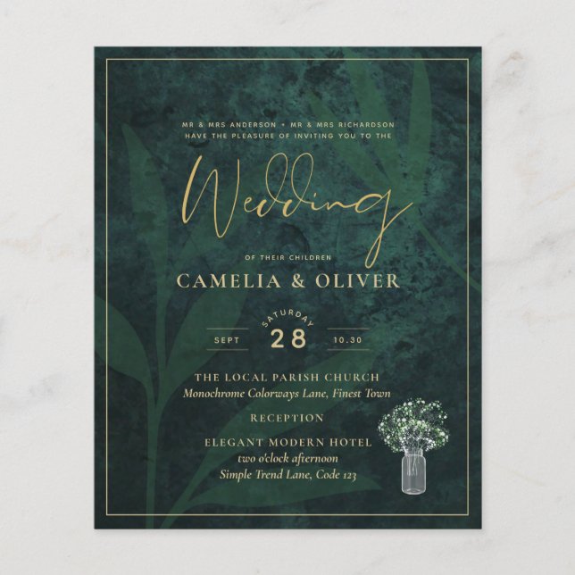 LeahG Emerald Forest Grönt Wedding INVITE Flygblad (Framsidan)