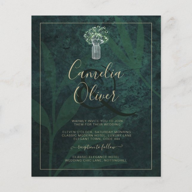 LeahG Emerald Forest Grönt Wedding INVITE Flygblad (Framsidan)