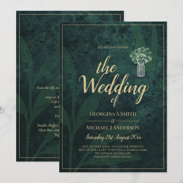 LeahG Emerald Forest Grönt Wedding INVITE Inbjudningar (Fram/baksida)