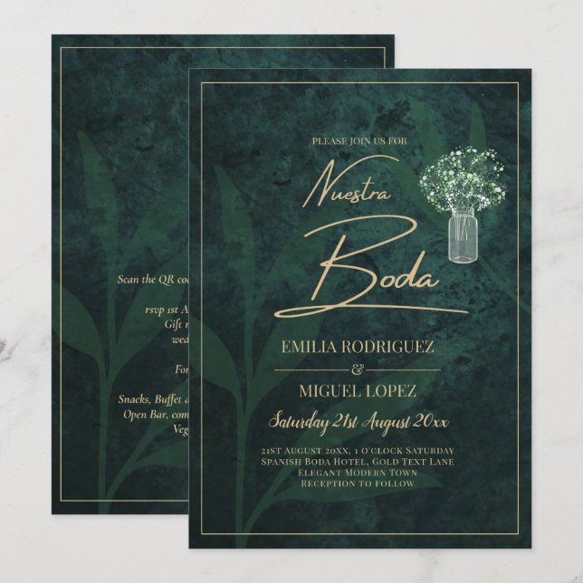 LeahG Emerald Forest Grönt Wedding INVITE Inbjudningar (Fram/baksida)