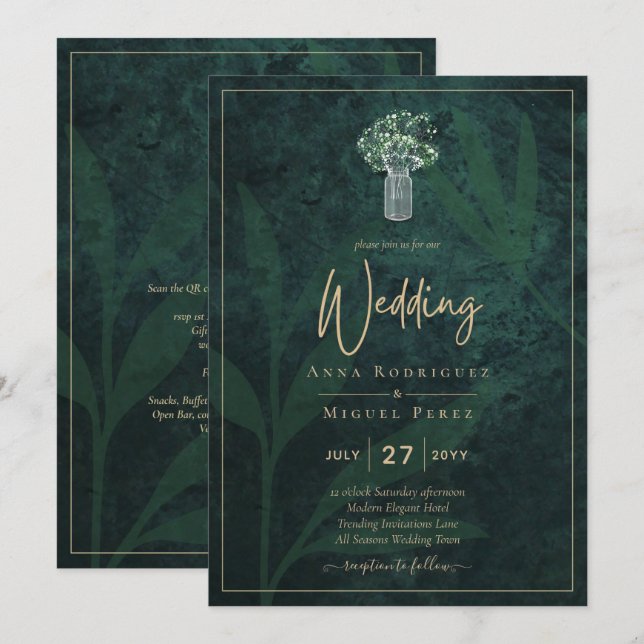 LeahG Emerald Forest Grönt Wedding INVITE Inbjudningar (Fram/baksida)