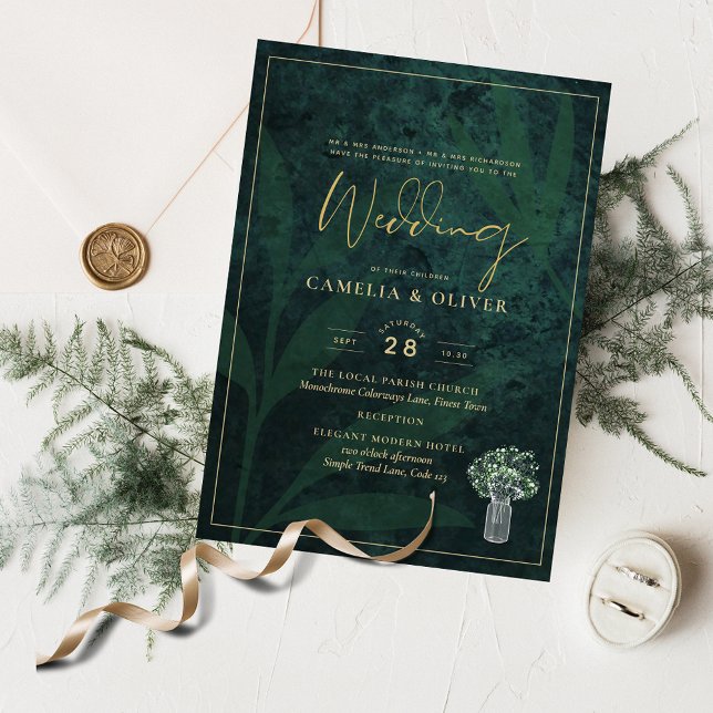 LeahG Emerald Forest Grönt Wedding INVITE Inbjudningar (Skapare uppladdad)
