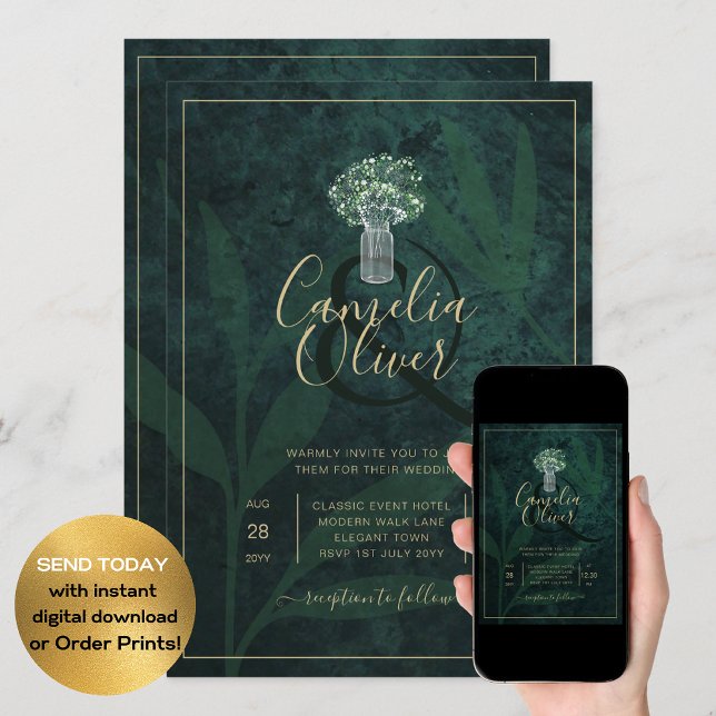 LeahG Emerald Forest Grönt Wedding INVITE Inbjudningar (Skapare uppladdad)