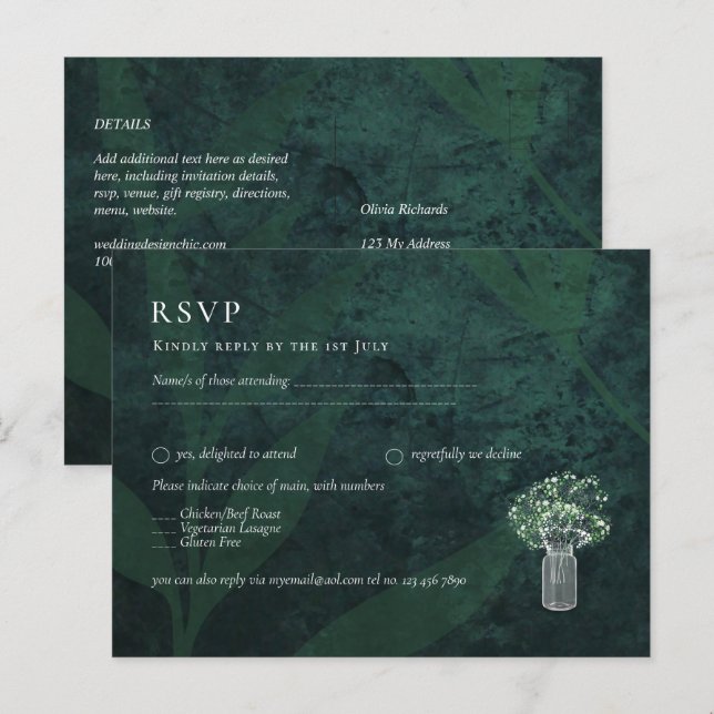 LeahG Emerald Grönt Gypsophila Mason Burk Bröllop Vykort (Fram/baksida)