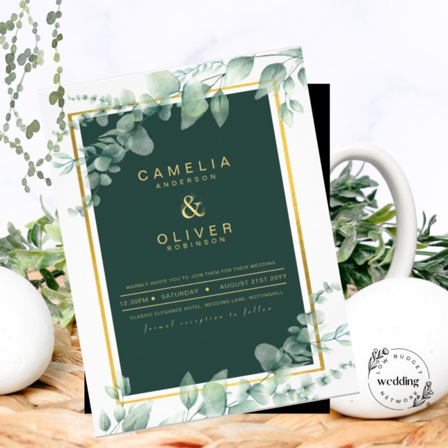 LeahG Eucalyptus Greenery Guld BRÖLLOP QR CODE (Skapare uppladdad)