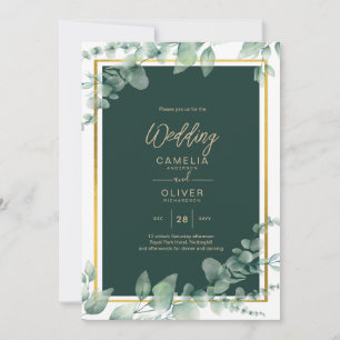 LeahG Eucalyptus Greenery Guld BRÖLLOP QR CODE Inbjudningar