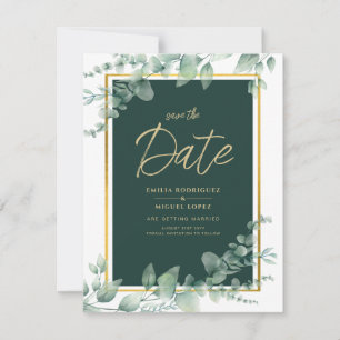 LeahG Eucalyptus Greenery Guld BRÖLLOP QR CODE Inbjudningar