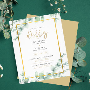 LeahG Eucalyptus Greenery Guld BRÖLLOP QR CODE Inv