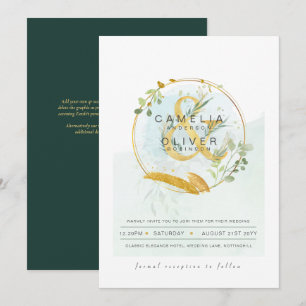 LeahG Eucalyptus Greenery Guld Bröllop QR CODE INV Inbjudningar
