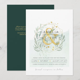 LeahG Eucalyptus Greenery Guld Bröllop QR CODE INV Inbjudningar
