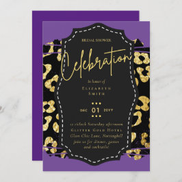 LeahG Glam Guld Lila Animal Prints Möhippa Inbjudningar