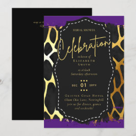 LeahG Glam Guld Lila Animal Prints Möhippa Inbjudningar