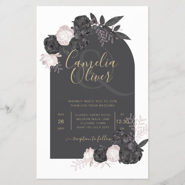 LeahG Grått Rosa ros Modern Fall Winter Wedding Flygblad (Framsidan)