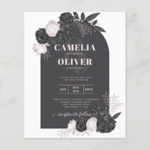 LeahG Grått Rosa ros Modern Fall Winter Wedding Flygblad