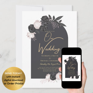 LeahG Grått Rosa ros Modern Fall Winter Wedding Inbjudningar