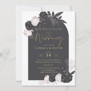 LeahG Grått Rosa ros Modern Fall Winter Wedding Inbjudningar